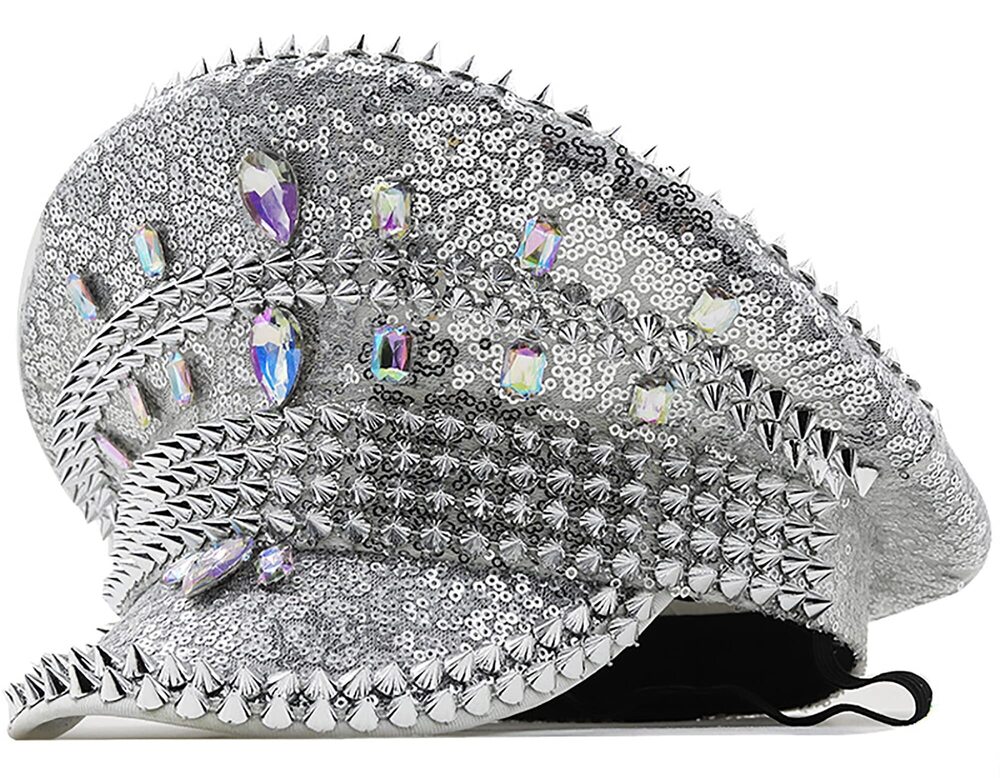 1226 Glitter Bride Hat Full Sequin Decor Sparkly Bridal Captain Hat - Disco
